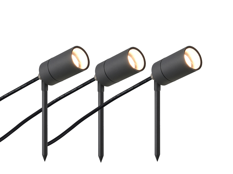 3er SET LED Gartenstrahler mit Erdspieß & 2 Meter Anschlusskabel Ø 5cm