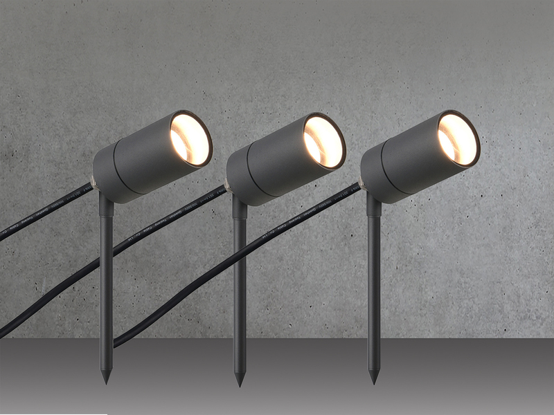 3er SET LED Gartenstrahler mit Erdspieß & 2 Meter Anschlusskabel Ø 5cm