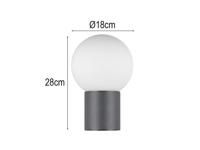 Außenwandleuchte MURES aus Aluminium in Anthrazit mit Glaskugel, Höhe 28cm