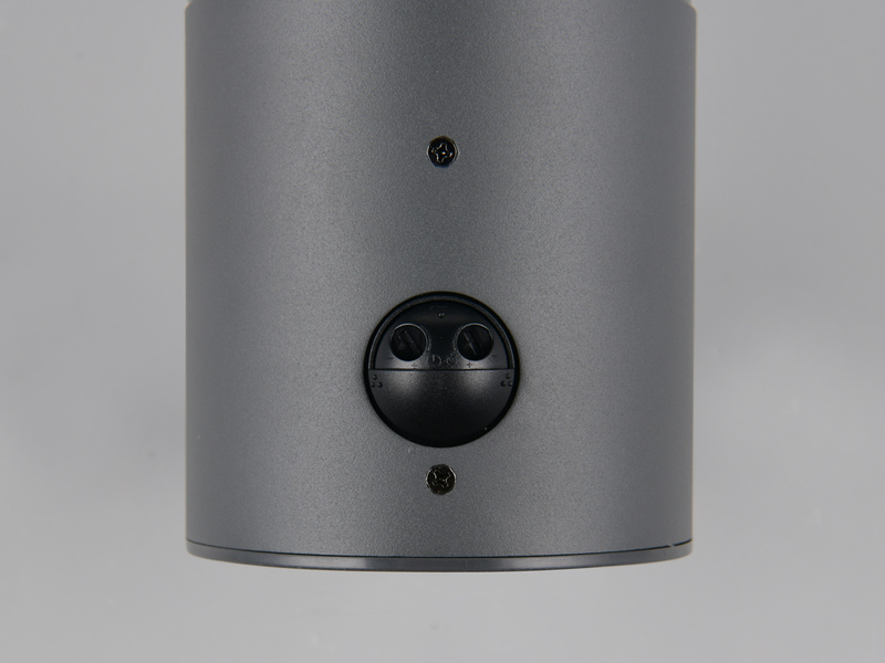 Außenwandleuchte MURES in Anthrazit mit Glaskugel & Bewegungsmelder, Höhe 28cm