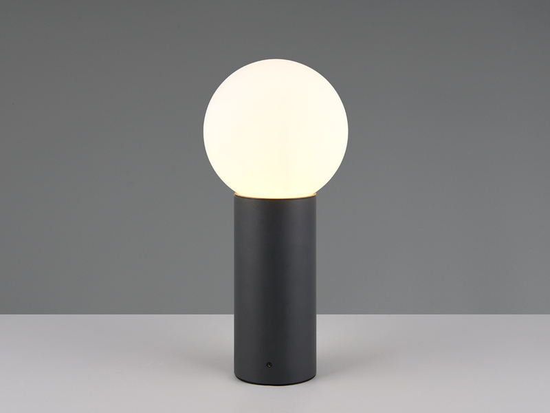 Sockelleuchte MURES aus Aluminium in Anthrazit mit Glaskugel, Höhe 40cm