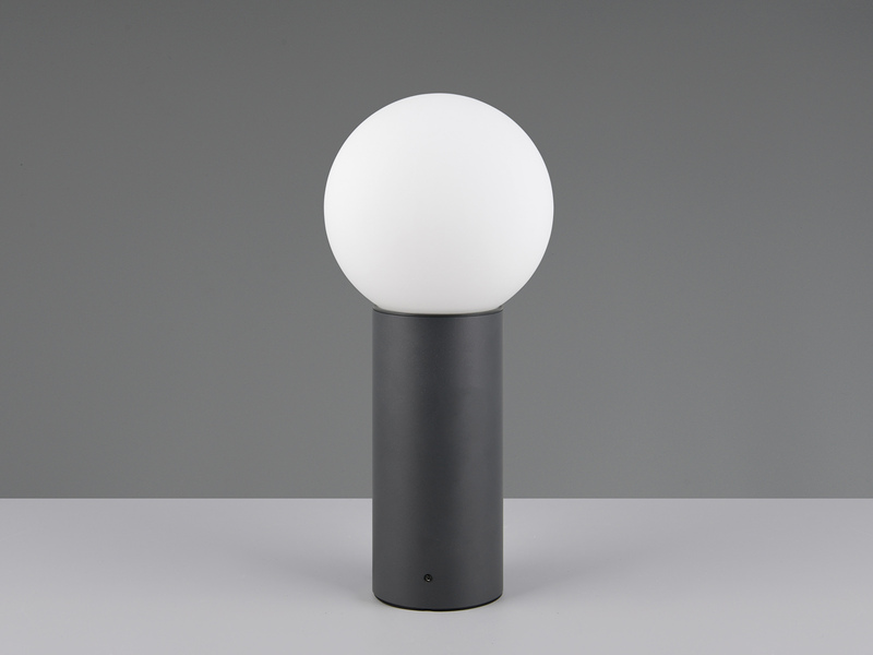 Sockelleuchte MURES aus Aluminium in Anthrazit mit Glaskugel, Höhe 40cm