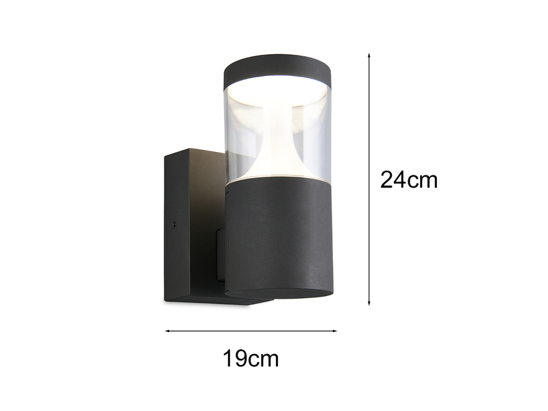 LED Außenwandleuchte TAGUS Anthrazit zur Reihenschaltung geeignet, Höhe 24cm
