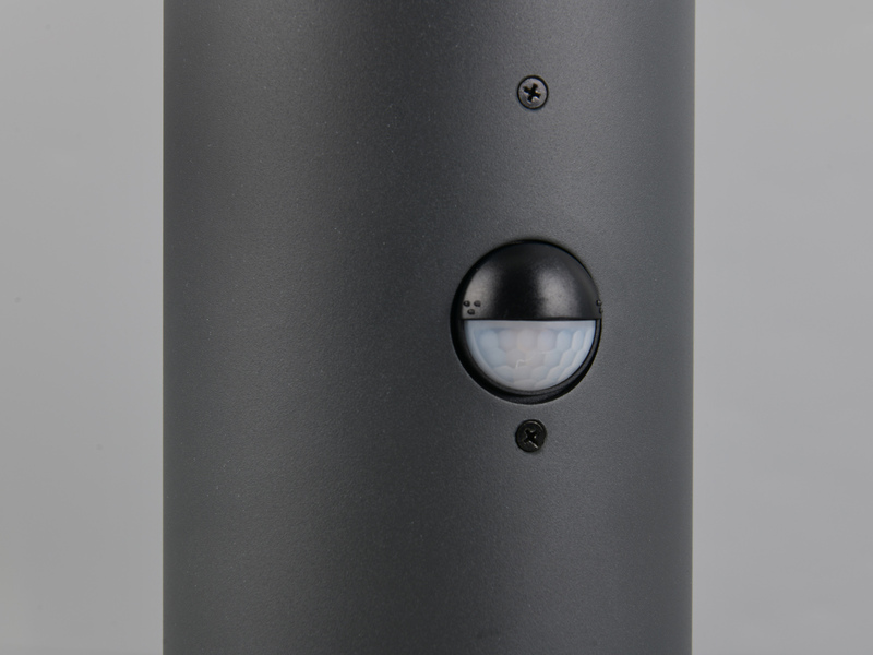 Sockelleuchte MURES in Anthrazit mit Glaskugel & Bewegungsmelder, Höhe 40cm