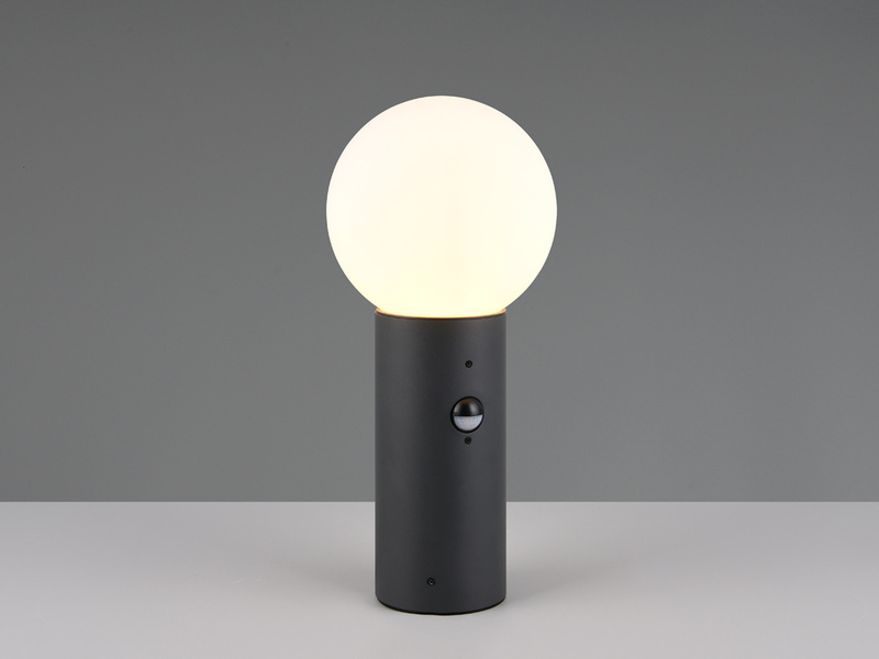 Sockelleuchte MURES in Anthrazit mit Glaskugel & Bewegungsmelder, Höhe 40cm