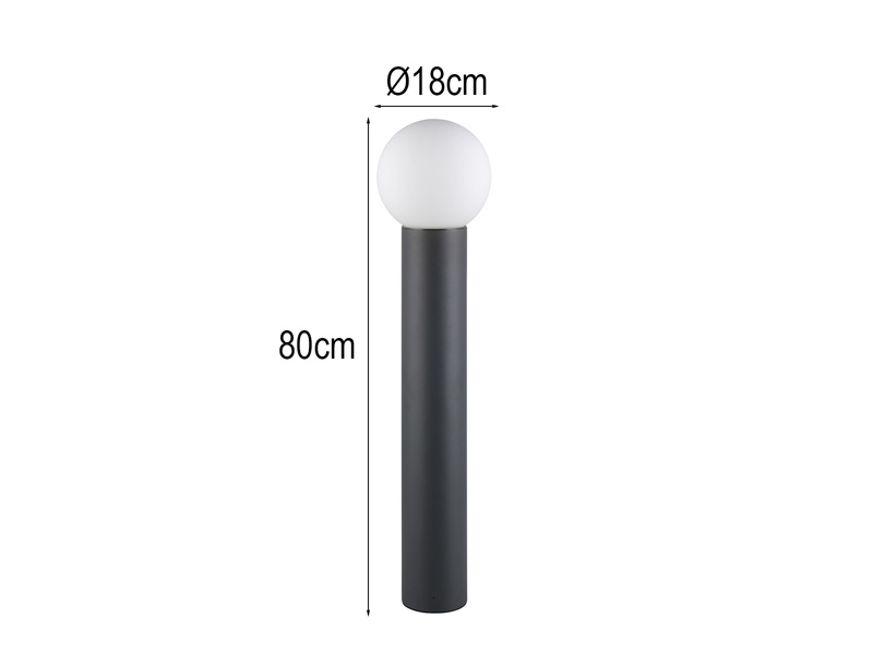 Wegeleuchte MURES aus Aluminium in Anthrazit mit Glaskugel, Höhe 80cm