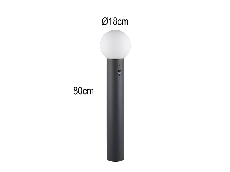 Wegeleuchte MURES in Anthrazit mit Glaskugel & Bewegungsmelder, Höhe 80cm