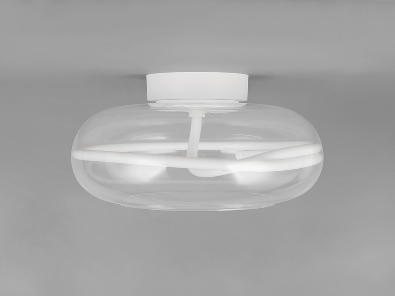 LED Deckenleuchte TARSIA dimmbar aus Metall in Weiß & Glas, rund Ø 40cm