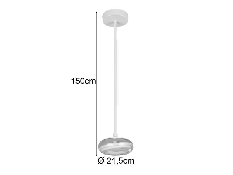 LED Pendelleuchte TARSIA dimmbar aus Metall in Weiß & Glas, 1 flammig, Ø 21,5cm