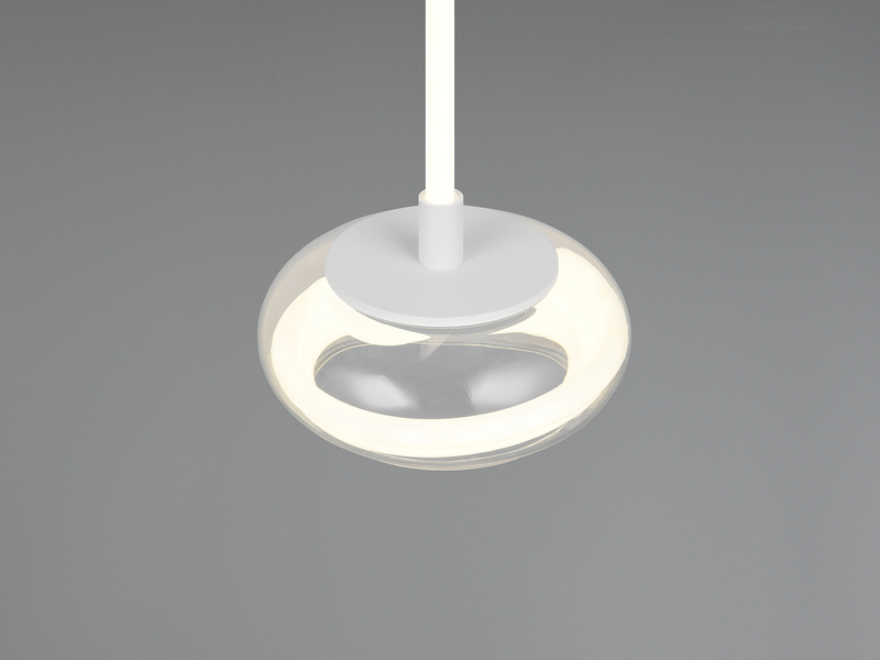 LED Pendelleuchte TARSIA dimmbar aus Metall in Weiß & Glas, 1 flammig, Ø 21,5cm