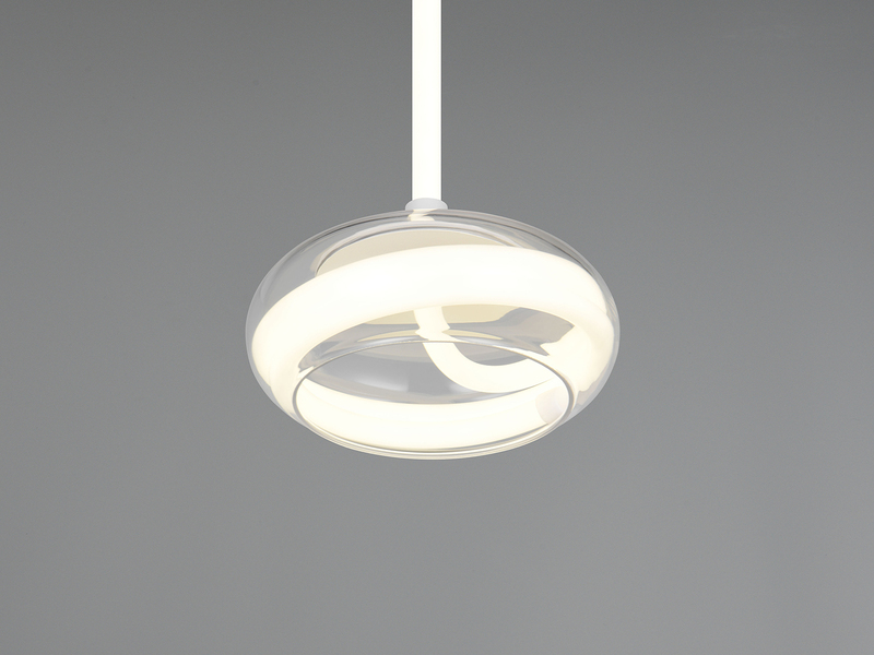 LED Pendelleuchte TARSIA dimmbar aus Metall in Weiß & Glas, 1 flammig, Ø 21,5cm