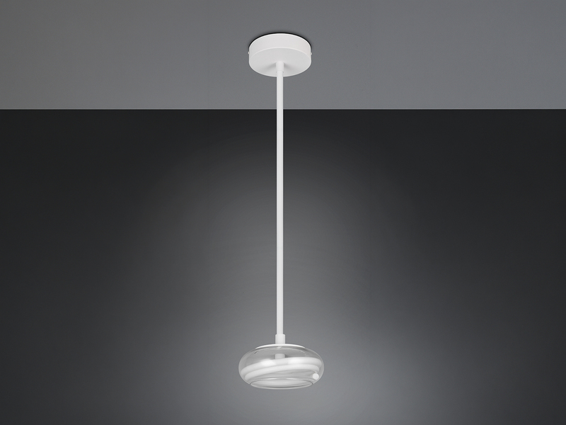 LED Pendelleuchte TARSIA dimmbar aus Metall in Weiß & Glas, 1 flammig, Ø 21,5cm