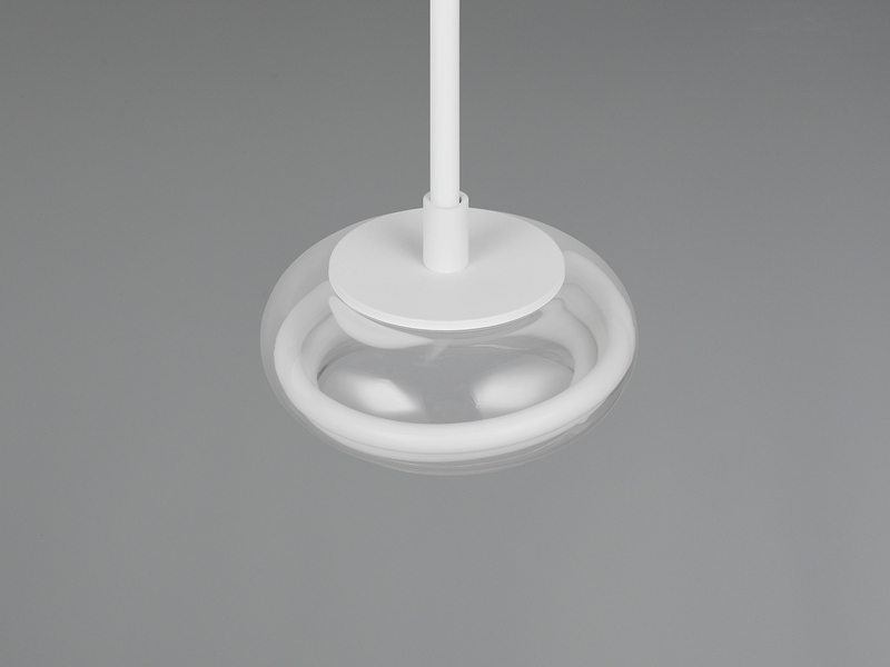 LED Pendelleuchte TARSIA dimmbar aus Metall in Weiß & Glas, 1 flammig, Ø 21,5cm
