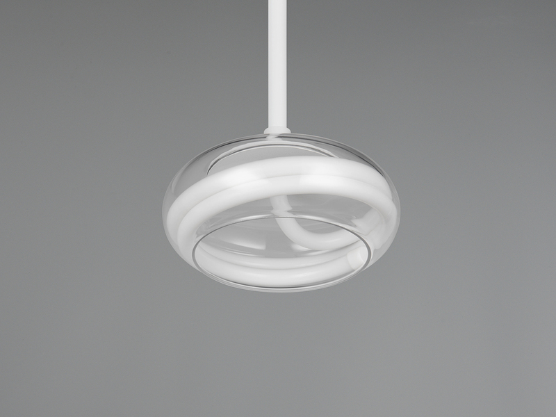 LED Pendelleuchte TARSIA dimmbar aus Metall in Weiß & Glas, 1 flammig, Ø 21,5cm