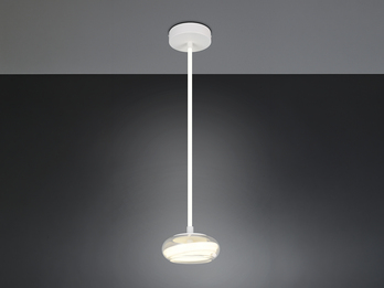 LED Pendelleuchte TARSIA dimmbar aus Metall in Weiß & Glas, 1 flammig, Ø 21,5cm