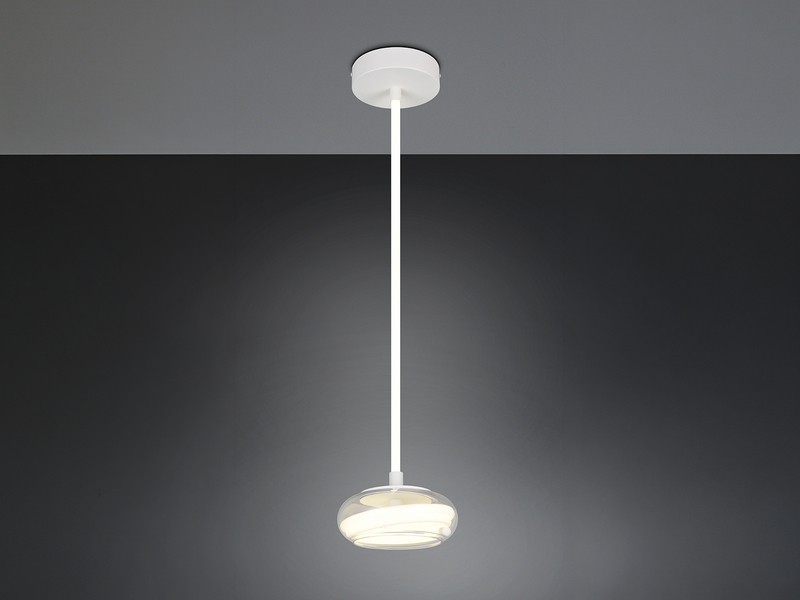 LED Pendelleuchte TARSIA dimmbar aus Metall in Weiß & Glas, 1 flammig, Ø 21,5cm