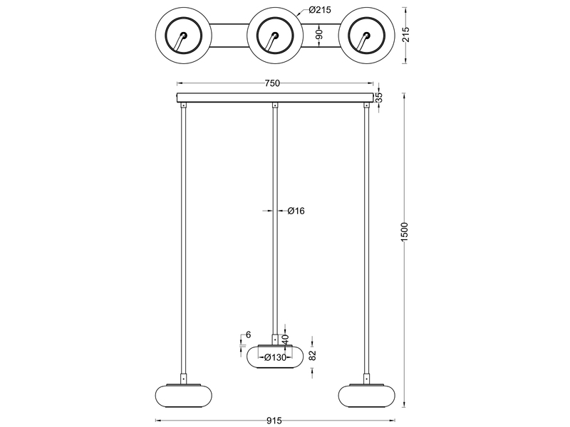 LED Pendelleuchte TARSIA dimmbar aus Metall in Weiß & Glas, 3 flammig, B: 91,5cm