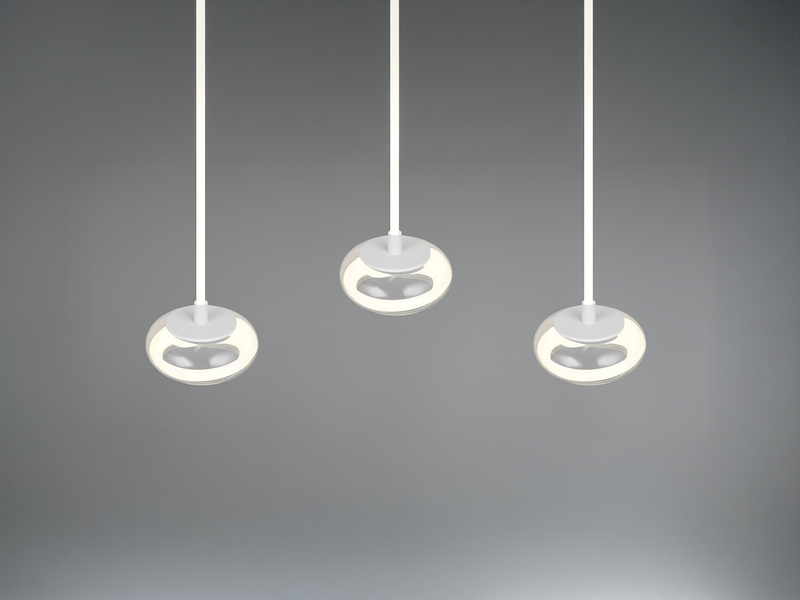 LED Pendelleuchte TARSIA dimmbar aus Metall in Weiß & Glas, 3 flammig, B: 91,5cm