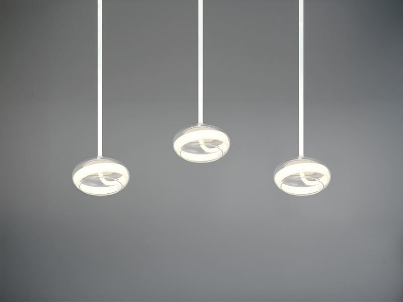 LED Pendelleuchte TARSIA dimmbar aus Metall in Weiß & Glas, 3 flammig, B: 91,5cm