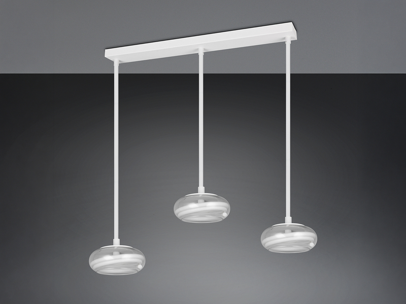 LED Pendelleuchte TARSIA dimmbar aus Metall in Weiß & Glas, 3 flammig, B: 91,5cm