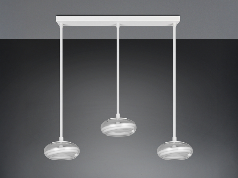 LED Pendelleuchte TARSIA dimmbar aus Metall in Weiß & Glas, 3 flammig, B: 91,5cm