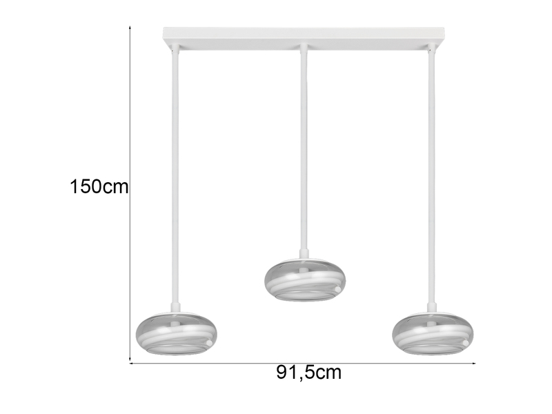 LED Pendelleuchte TARSIA dimmbar aus Metall in Weiß & Glas, 3 flammig, B: 91,5cm