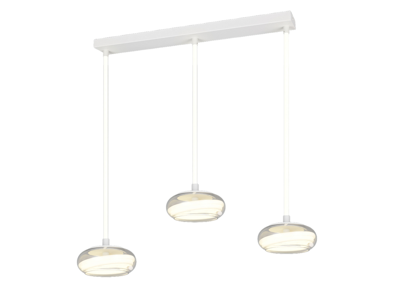 LED Pendelleuchte TARSIA dimmbar aus Metall in Weiß & Glas, 3 flammig, B: 91,5cm