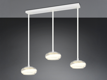 LED Pendelleuchte TARSIA dimmbar aus Metall in Weiß & Glas, 3 flammig, B: 91,5cm