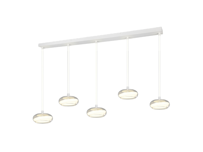 LED Pendelleuchte TARSIA dimmbar aus Metall in Weiß & Glas, 5 flammig, B 161,5cm