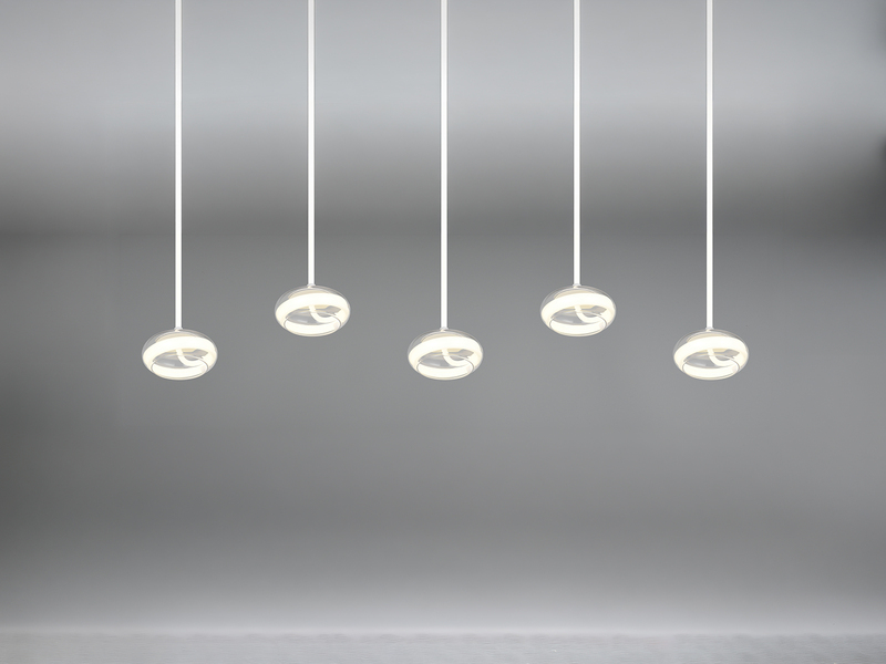 LED Pendelleuchte TARSIA dimmbar aus Metall in Weiß & Glas, 5 flammig, B 161,5cm