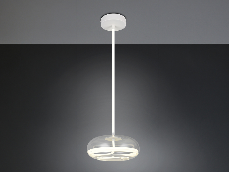 LED Pendelleuchte TARSIA dimmbar aus Metall in Weiß & Glas, 1 flammig, Ø 40cm