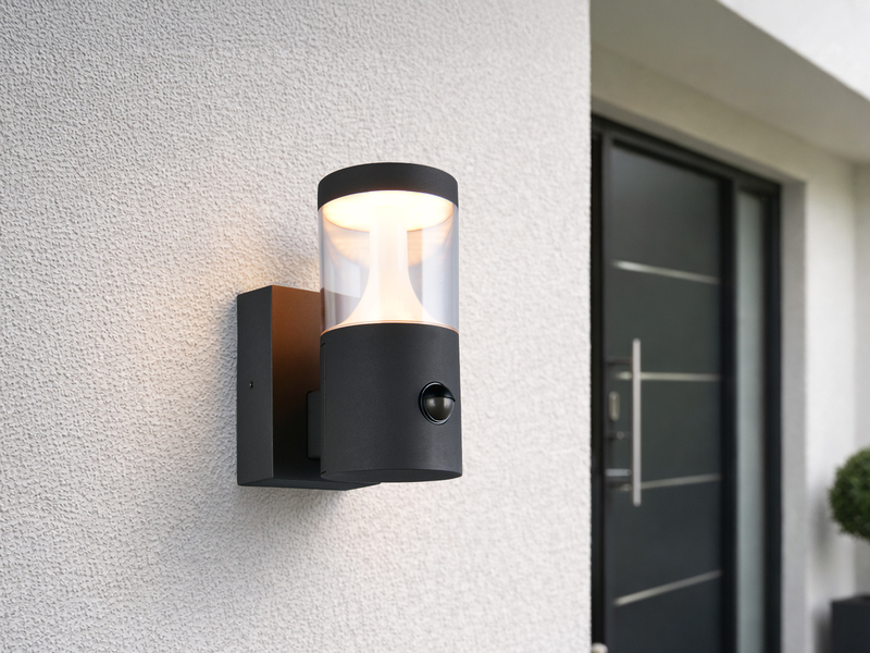LED Außenwandleuchte mit Bewegungsmelder TAGUS Reihenschaltung geeignet H: 24cm