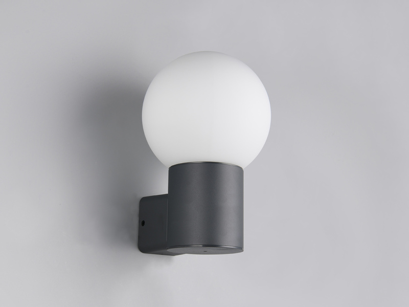 LED Außenwandleuchte aus Aluminium in Anthrazit mit Glaskugel, Höhe 28cm
