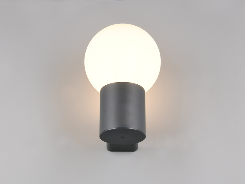 LED Außenwandleuchte aus Aluminium in Anthrazit mit Glaskugel, Höhe 28cm