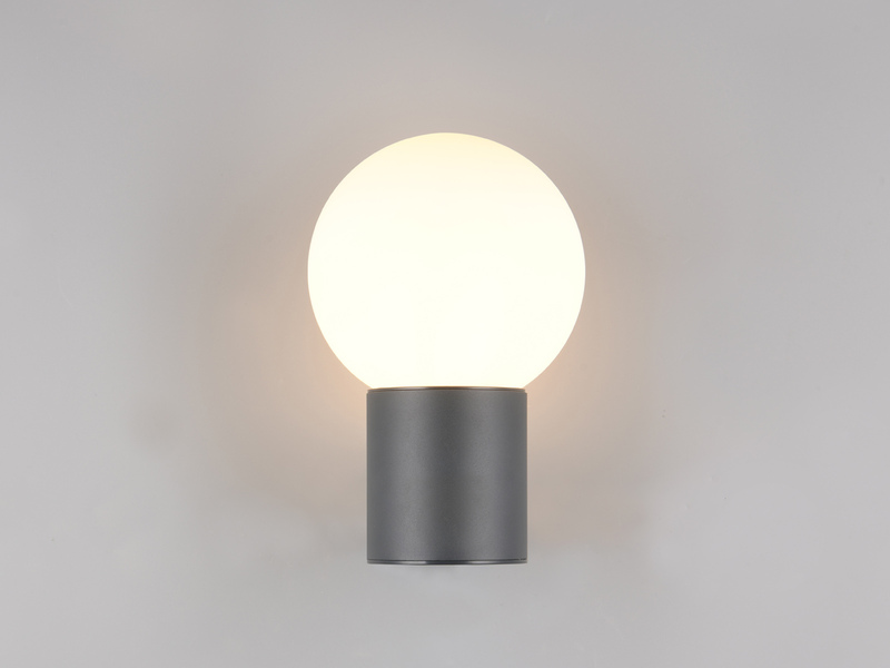 LED Außenwandleuchte aus Aluminium in Anthrazit mit Glaskugel, Höhe 28cm