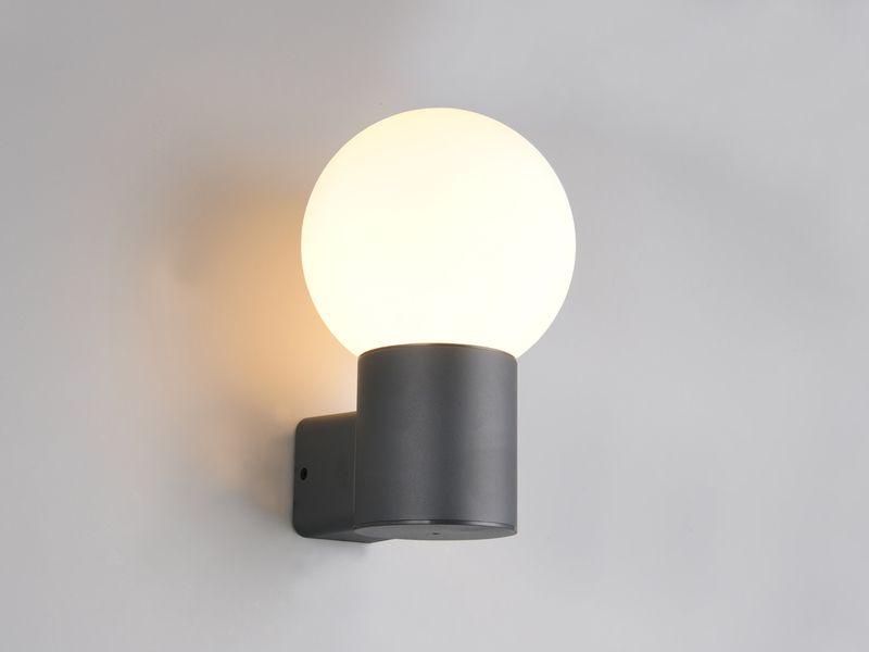 LED Außenwandleuchte aus Aluminium in Anthrazit mit Glaskugel, Höhe 28cm