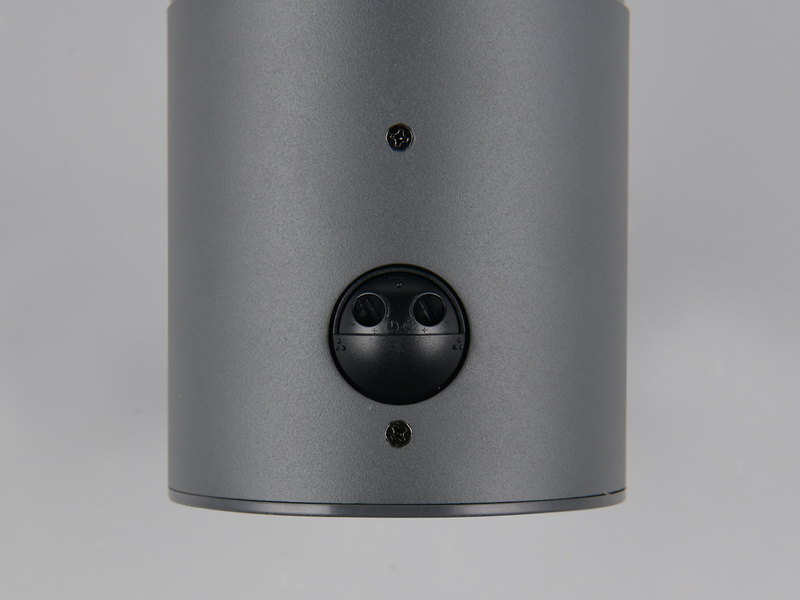 LED Außenwandleuchte in Anthrazit mit Glaskugel & Bewegungsmelder, Höhe 28cm