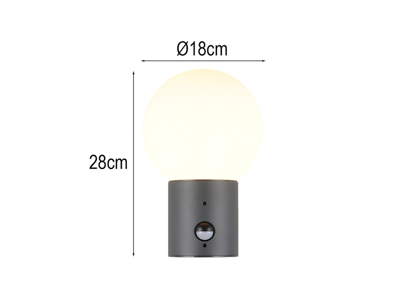 LED Außenwandleuchte in Anthrazit mit Glaskugel & Bewegungsmelder, Höhe 28cm