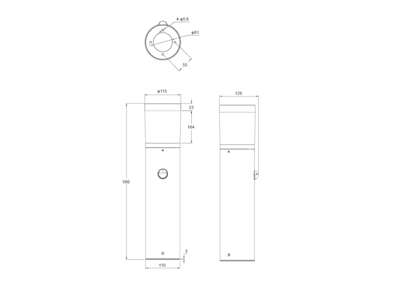 Pollerleuchte mit Bewegungsmelder TAGUS zur Reihenschaltung geeignet, Höhe 50cm