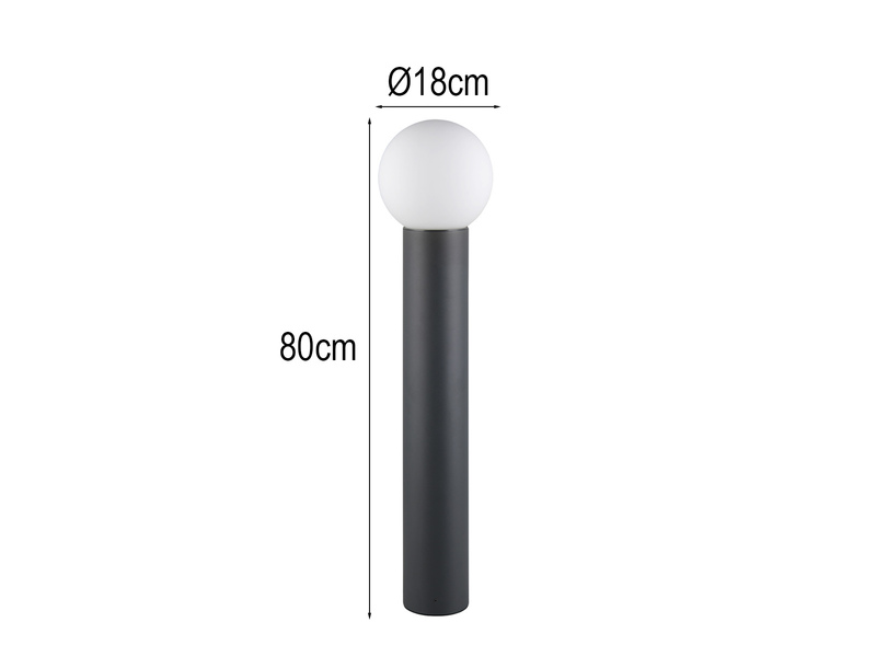 LED Wegeleuchte aus Aluminium in Anthrazit mit Glaskugel, Höhe 80cm