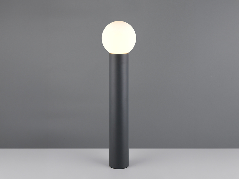 LED Wegeleuchte aus Aluminium in Anthrazit mit Glaskugel, Höhe 80cm