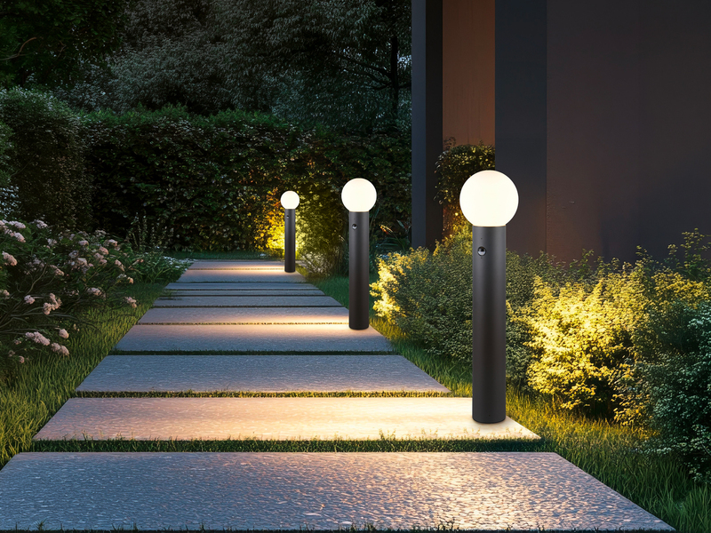 LED Wegeleuchte in Anthrazit mit Glaskugel & Bewegungsmelder, Höhe 80cm