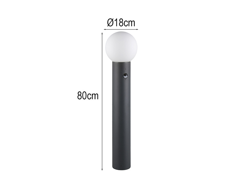 LED Wegeleuchte in Anthrazit mit Glaskugel & Bewegungsmelder, Höhe 80cm