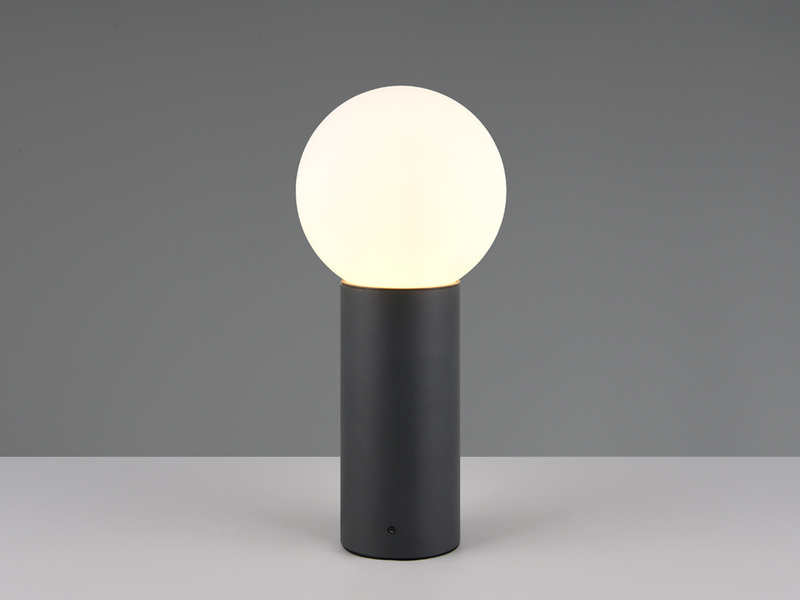 LED Sockelleuchte aus Aluminium in Anthrazit mit Glaskugel, Höhe 40cm
