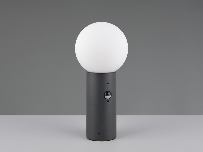 LED Sockelleuchte in Anthrazit mit Glaskugel & Bewegungsmelder, Höhe 40cm