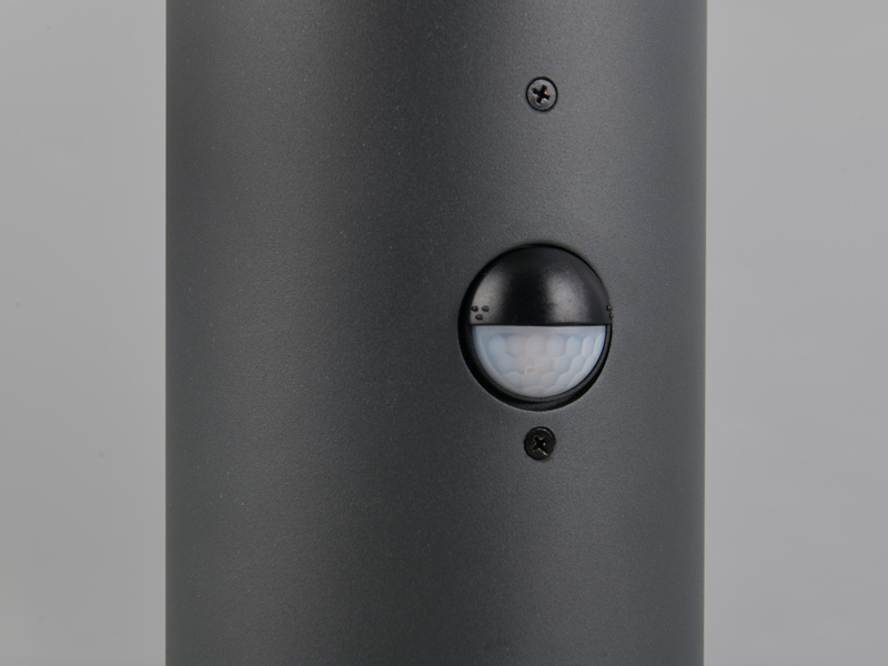 LED Sockelleuchte in Anthrazit mit Glaskugel & Bewegungsmelder, Höhe 40cm