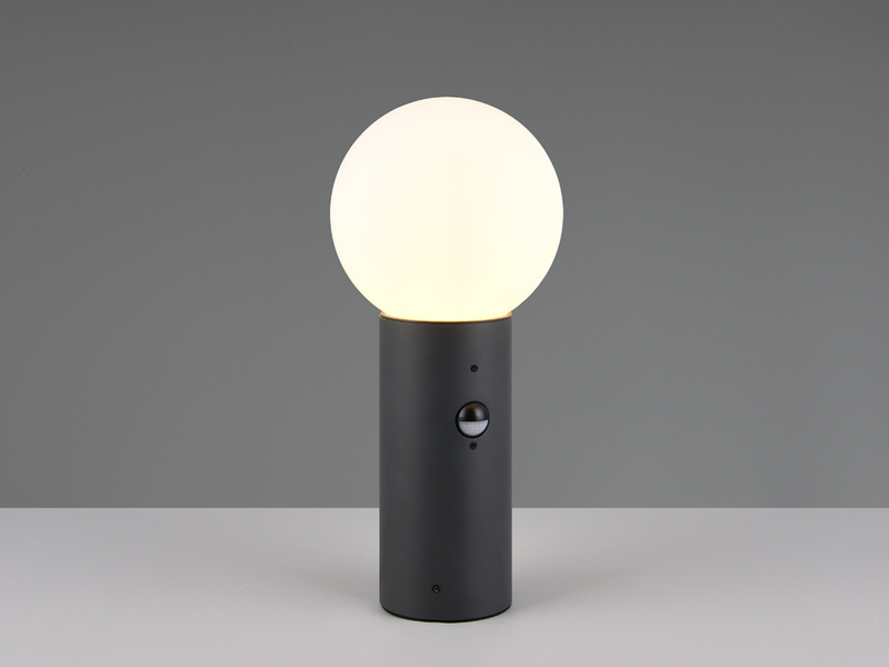 LED Sockelleuchte in Anthrazit mit Glaskugel & Bewegungsmelder, Höhe 40cm