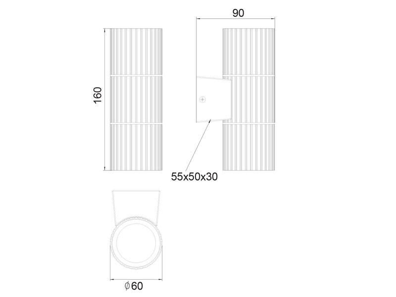 Außenwandleuchte PARANA Up and Down Anthrazit geriffelt, Höhe 16cm