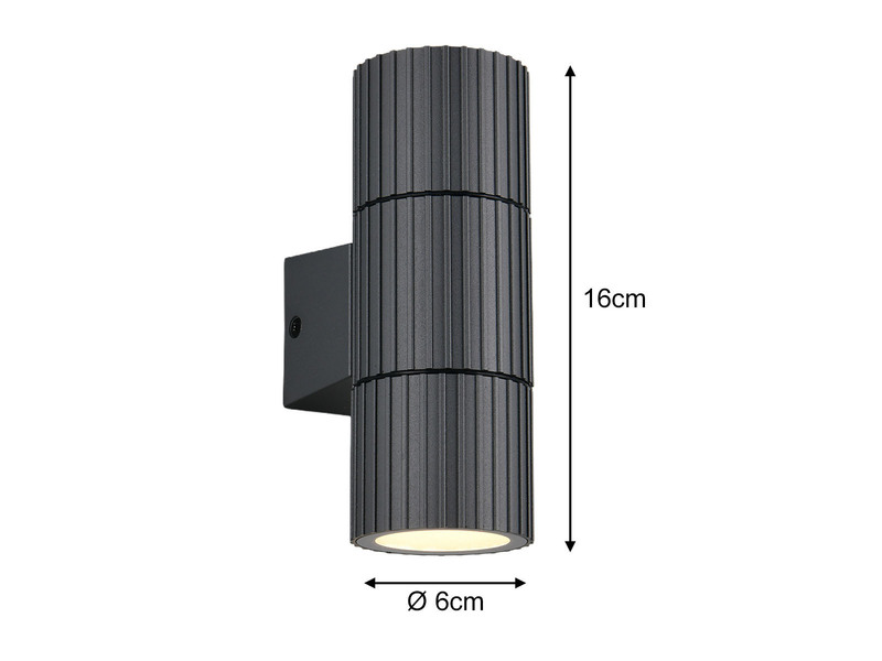 Außenwandleuchte PARANA Up and Down Anthrazit geriffelt, Höhe 16cm