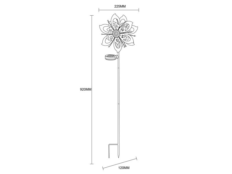 Solar Gartenstecker Windrad mit Erdspieß in Kupfer patiniert & Blau, Höhe 92cm